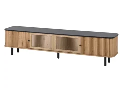 Mueble TV 190x35x45 cm con 2 puertas correderas y 2 puertas de rejilla - Color madera y negro