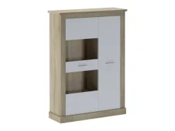Mueble Vitrina 2 Puertas - Armario Auxiliar Comedor - Acabado Color Cambria y Blanco - Medidas: Ancho: 125 cm x Fondo: 41,8 cm x Alto: 174,7 cm