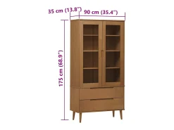 Mueble vitrina MOLDE madera maciza de pino marrón 90x35x175 cm