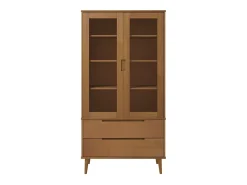 Mueble vitrina MOLDE madera maciza de pino marrón 90x35x175 cm