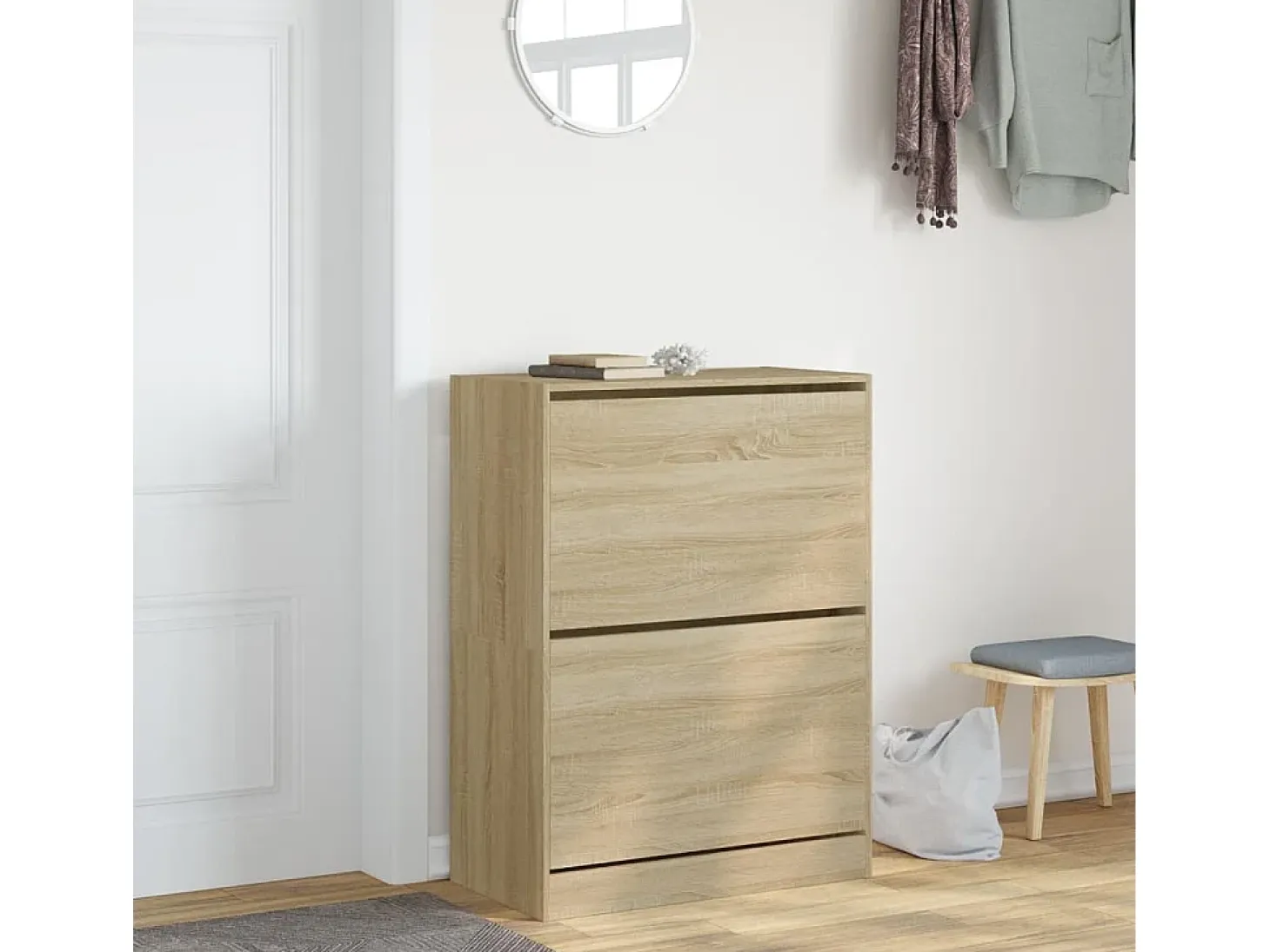 Mueble zapatero 2 cajones abatibles roble Sonoma 80x42x108 cm ES946658