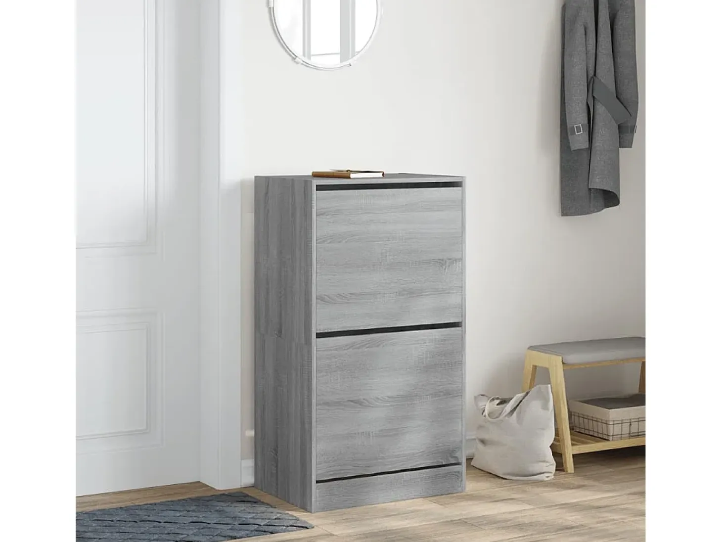 Mueble zapatero 2 cajones abatibles gris Sonoma 60x42x108 cm ES472708