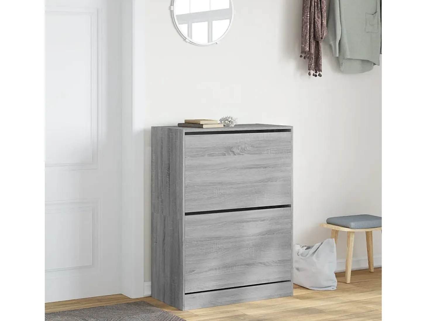 Mueble zapatero 2 cajones abatibles gris Sonoma 80x42x108 cm ES527217