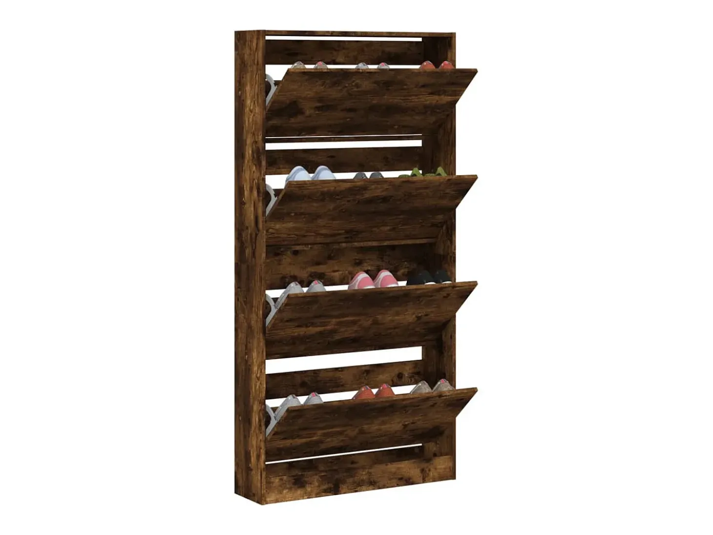 Mueble zapatero 4 cajones abatibles roble ahumado 80x21x163,5cm ES455197