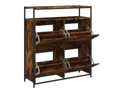 Mueble zapatero 4 cajones abatibles roble ahumado 100x34x112 cm ES562149