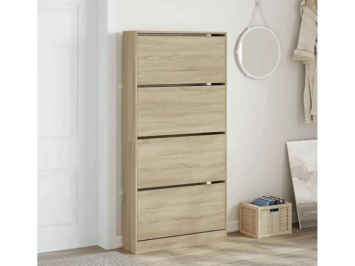 Mueble zapatero 4 cajones abatibles roble Sonoma 80x21x163,5 cm ES319865