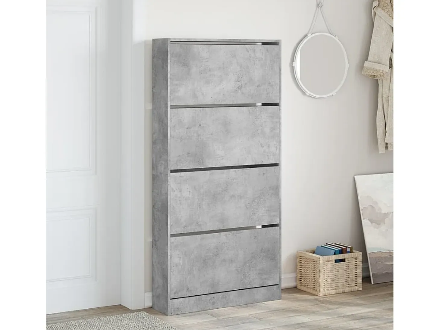 Mueble zapatero 4 cajones abatibles gris hormigón 80x21x163,5cm ES632639
