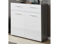 Mueble zapatero 2 puertas 1 cajón blanco brillo y gris ceniza 2 puertas 1 cajón Kinzo 80 cm