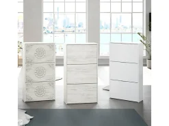 Mueble Zapatero 3 Puertas con Gran Capacidad con Acabado en Color Roble Gris Blanqueado - Dim: 60 cm (Ancho) x 113 cm (Alto) x 22 cm (Fondo)