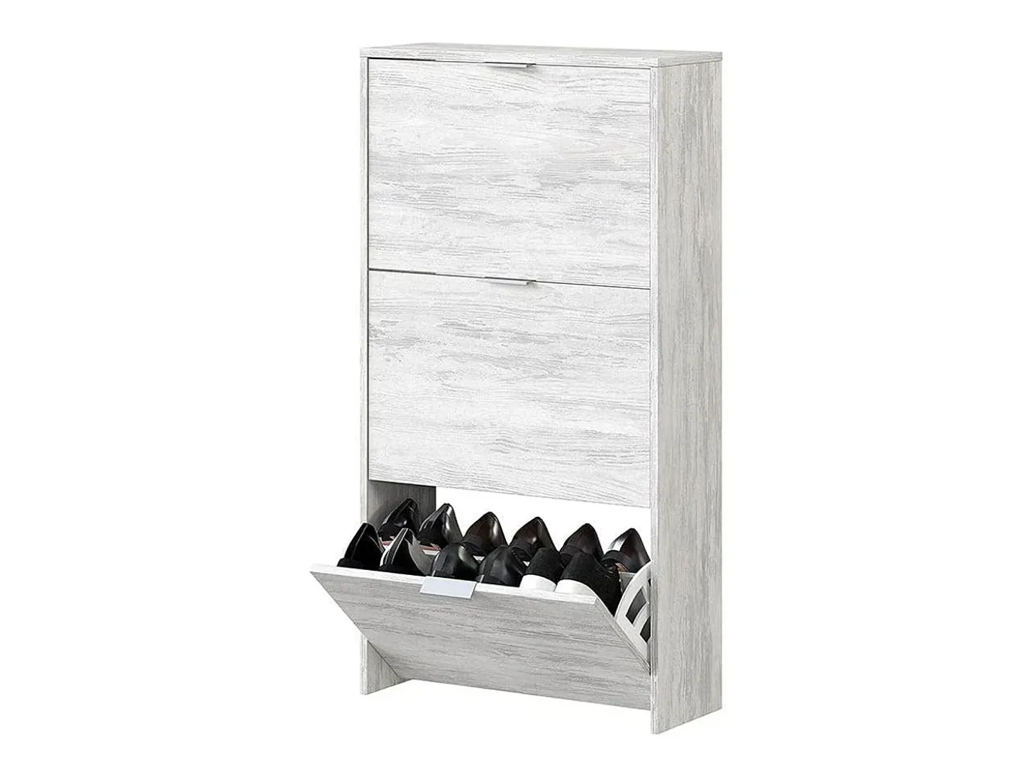 Mueble Zapatero 3 Puertas con Gran Capacidad con Acabado en Color Roble Gris Blanqueado - Dim: 60 cm (Ancho) x 113 cm (Alto) x 22 cm (Fondo)