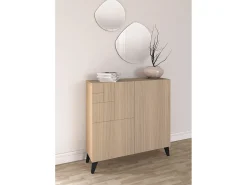 Mueble zapatero almacenaje - A87cm x L90cm x F27cm nogal claro patas negro - Bergen