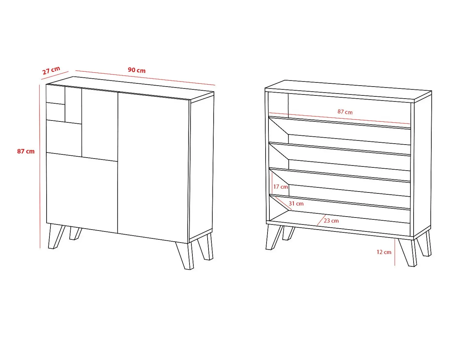Mueble zapatero almacenaje - A87cm x L90cm x F27cm nogal claro patas negro - Bergen