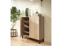 Mueble zapatero almacenaje - A87cm x L90cm x F27cm nogal claro patas grafito - Bergen