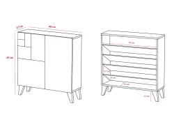 Mueble zapatero almacenaje - A87cm x L90cm x F27cm nogal claro patas grafito - Bergen