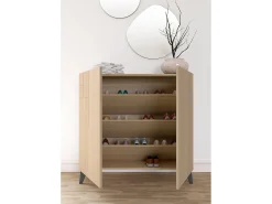 Mueble zapatero almacenaje - A87cm x L90cm x F27cm nogal claro patas grafito - Bergen