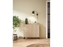 Mueble zapatero almacenaje - A87cm x L90cm x F27cm nogal claro patas grafito - Bergen