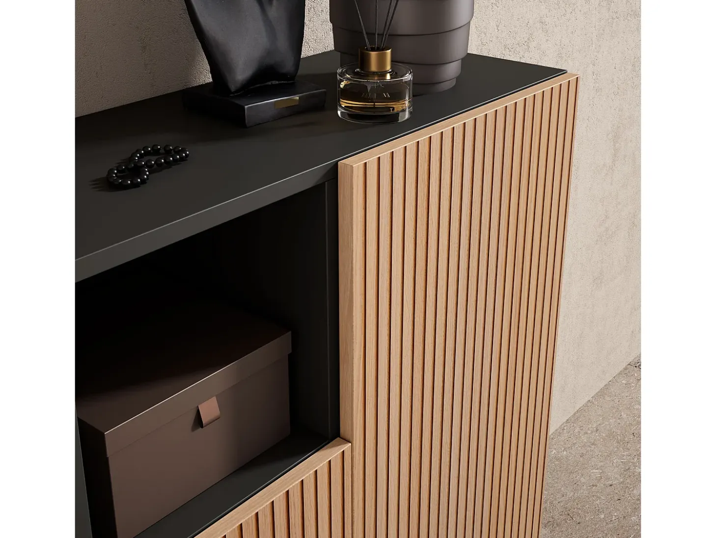 Mueble zapatero almacenaje - A87cm x L90cm x F27cm gris grafito puertas vallado - Moss