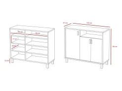 Mueble zapatero almacenaje - A86cm x L100cm x F37cm gris grafito puertas impresión vallado - Gotemburgo