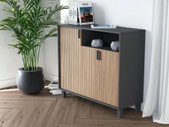 Mueble zapatero almacenaje - A86cm x L100cm x F37cm gris grafito puertas impresión vallado - Gotemburgo