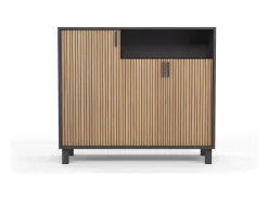 Mueble zapatero almacenaje - A86cm x L100cm x F37cm gris grafito puertas impresión vallado - Gotemburgo
