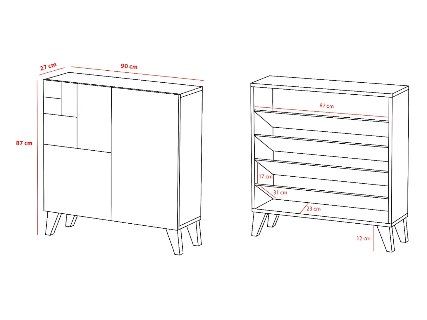 Mueble zapatero almacenaje - A87cm x L90cm x F27cm nogal claro patas verde - Bergen