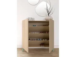 Mueble zapatero almacenaje - A87cm x L90cm x F27cm nogal claro patas verde - Bergen