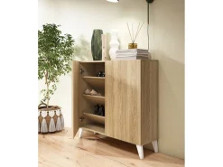 Mueble zapatero almacenaje - A87cm x L90cm x F27cm roble dorado patas blanco – Bergen