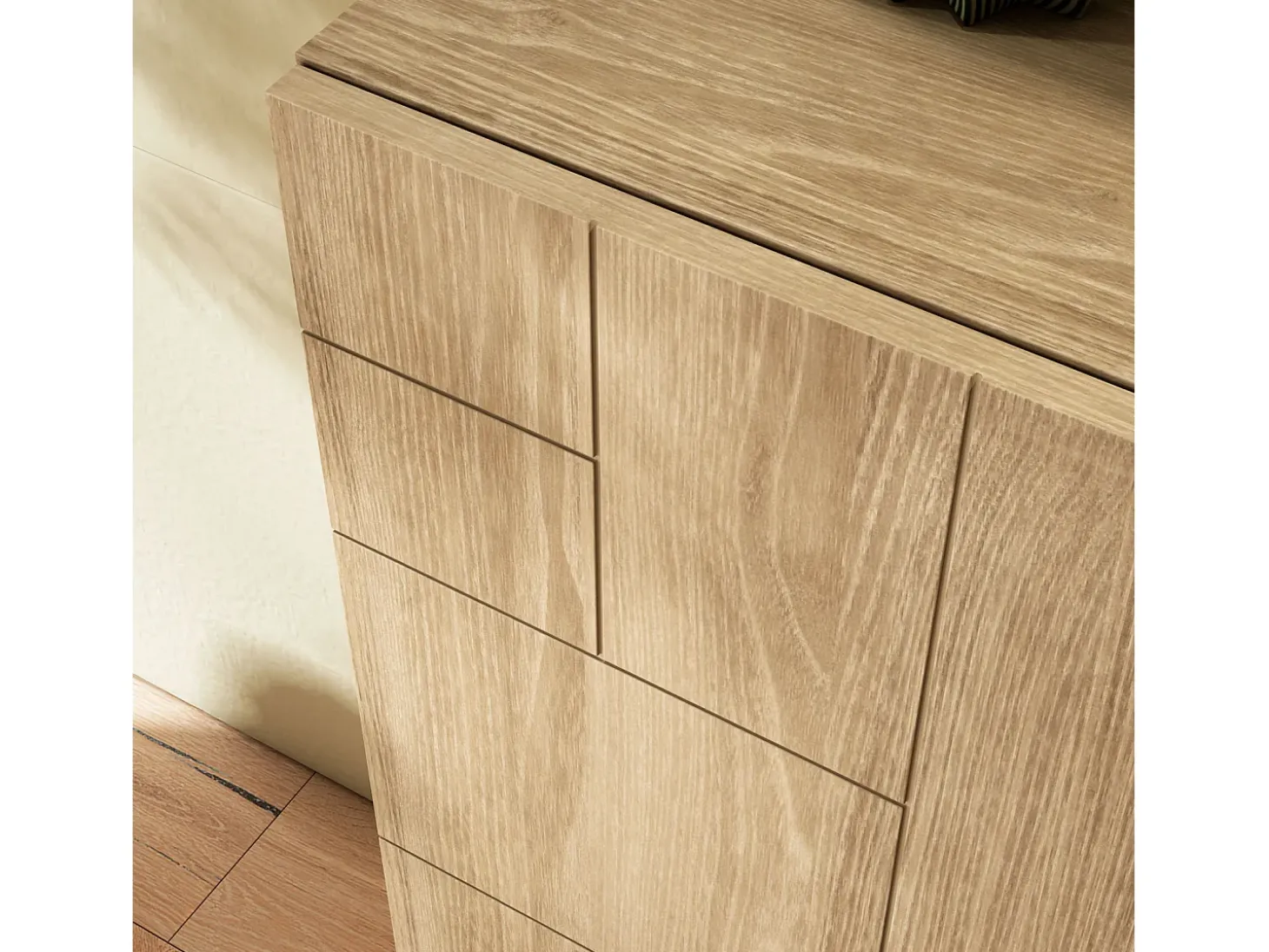 Mueble zapatero almacenaje - A87cm x L90cm x F27cm roble dorado patas blanco – Bergen