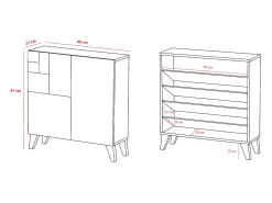 Mueble zapatero almacenaje - A87cm x L90cm x F27cm nogal claro patas moka - Bergen