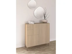 Mueble zapatero almacenaje - A87cm x L90cm x F27cm nogal claro patas moka - Bergen