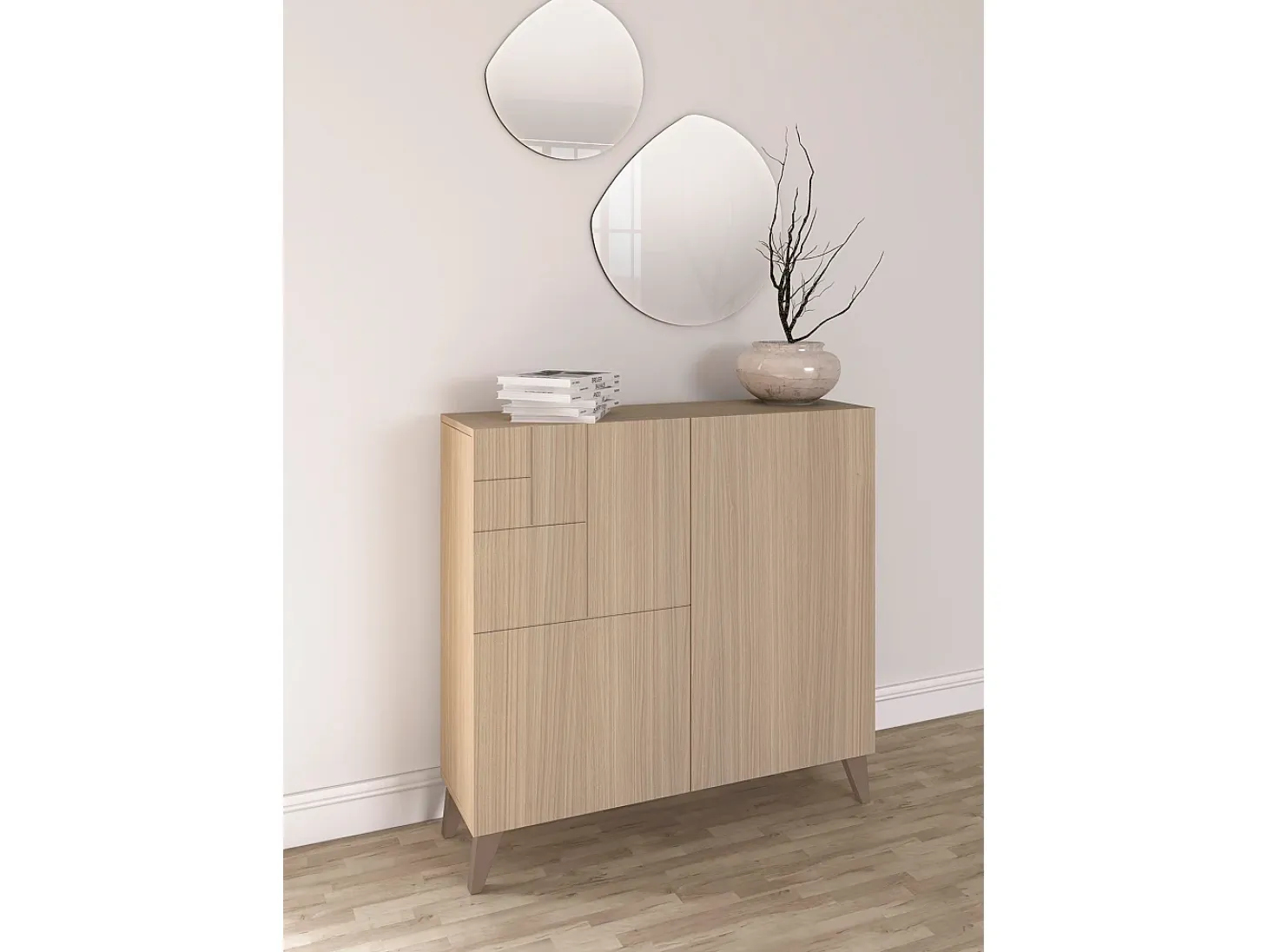 Mueble zapatero almacenaje - A87cm x L90cm x F27cm nogal claro patas moka - Bergen