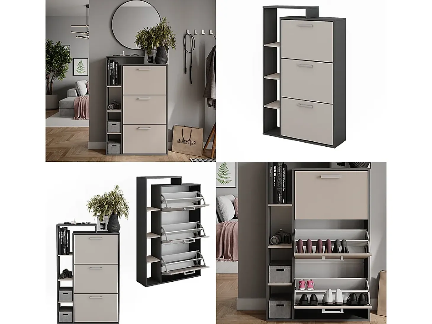 Mueble zapatero antracita/gris 80x24.2x128.3 orlando