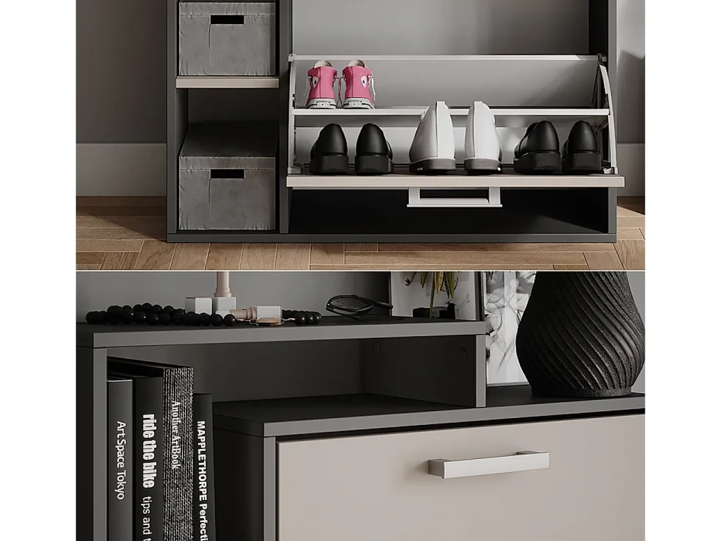 Mueble zapatero antracita/gris 80x24.2x128.3 orlando