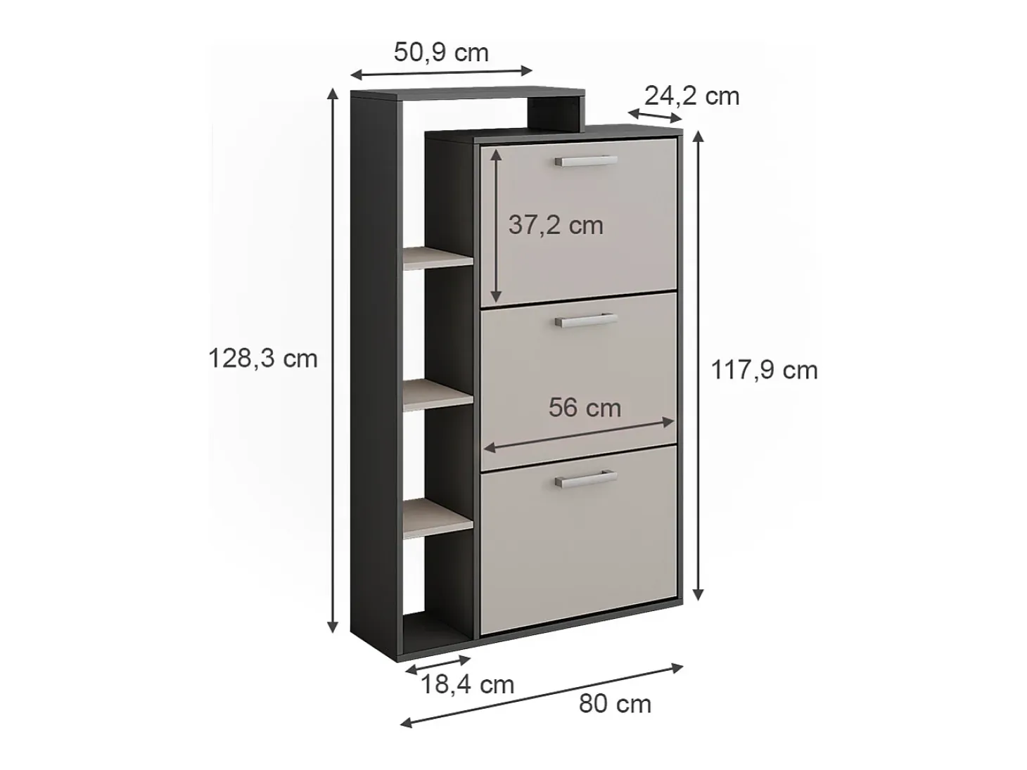 Mueble zapatero antracita/gris 80x24.2x128.3 orlando