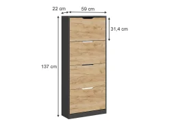 Mueble zapatero antracita/roble dorado 59x22x137 luca