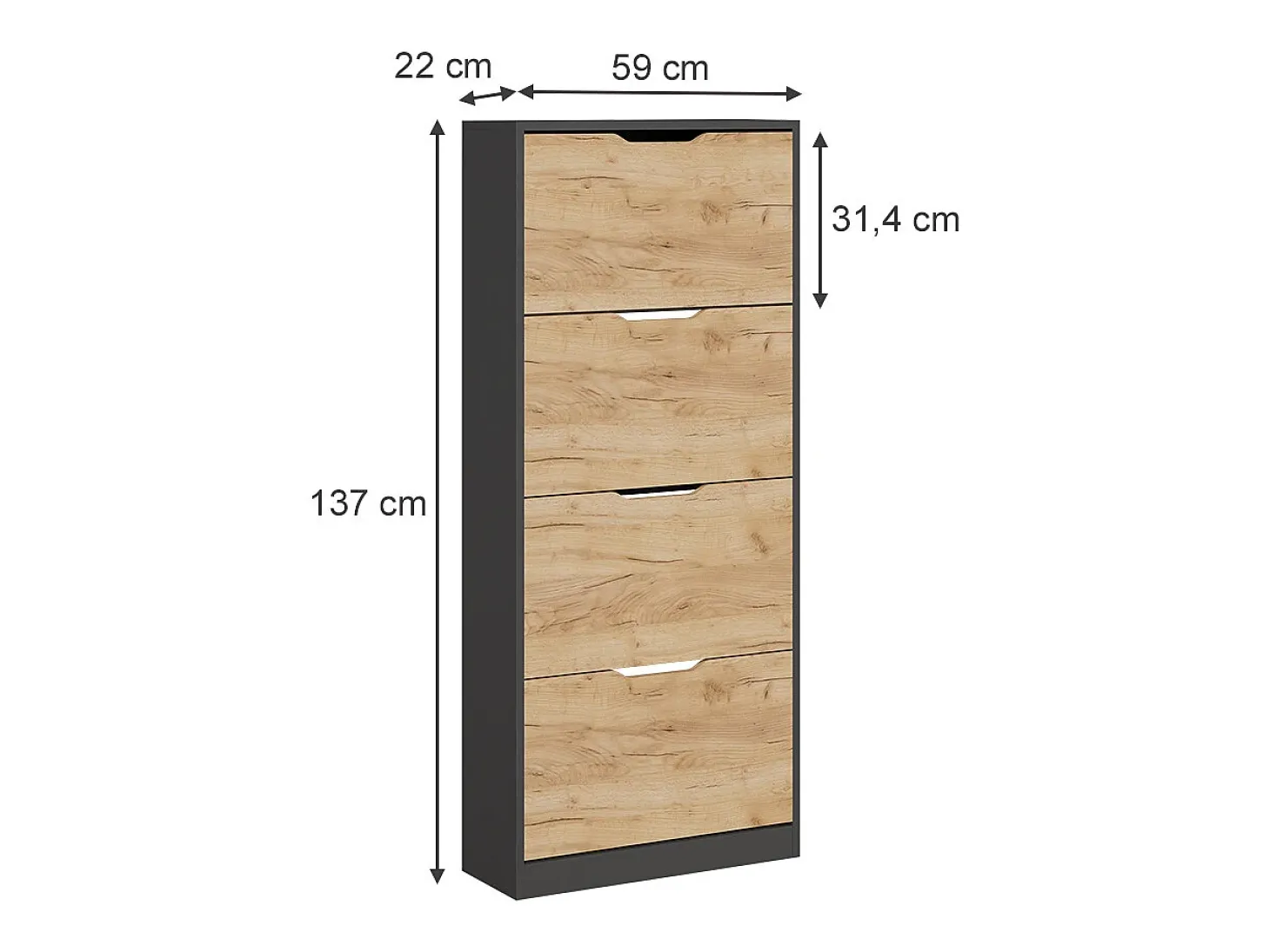 Mueble zapatero antracita/roble dorado 59x22x137 luca