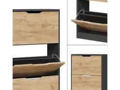 Mueble zapatero antracita/roble dorado 59x22x137 luca