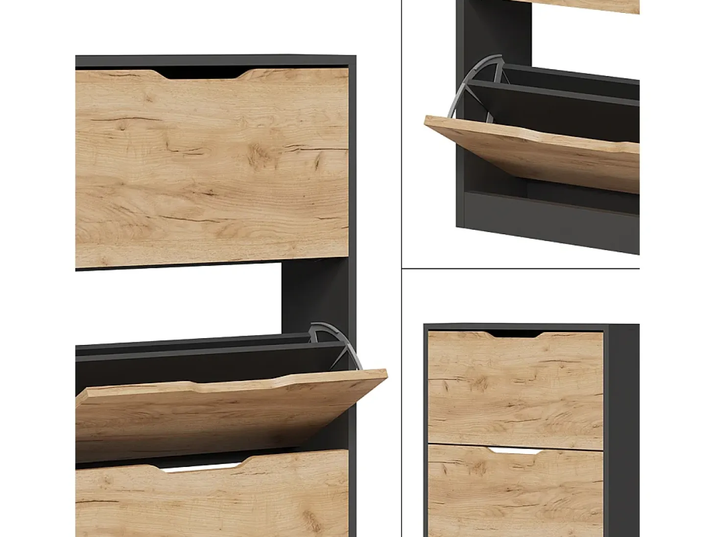 Mueble zapatero antracita/roble dorado 59x22x137 luca