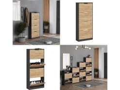 Mueble zapatero antracita/roble dorado 59x22x137 luca