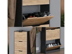Mueble zapatero antracita/roble dorado 59x22x137 luca