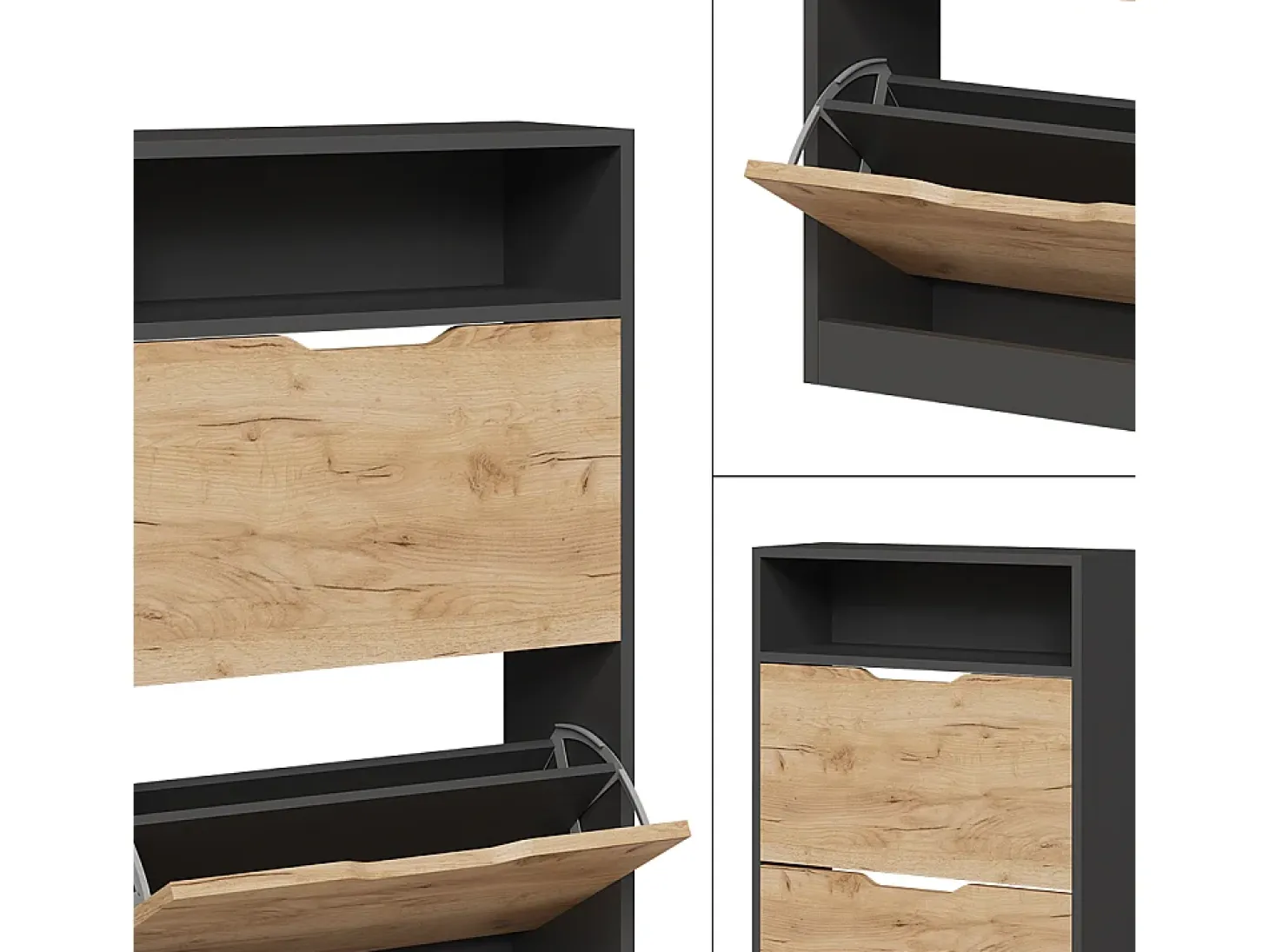 Mueble zapatero antracita/roble dorado 59x22x89.5 luca