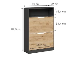 Mueble zapatero antracita/roble dorado 59x22x89.5 luca