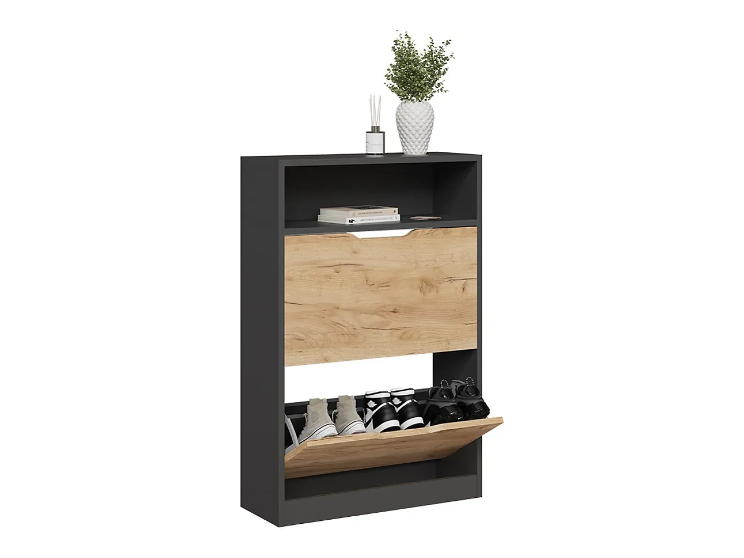 Mueble zapatero antracita/roble dorado 59x22x89.5 luca