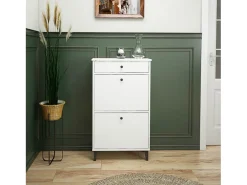 Mueble Zapatero Blanco con 2 Puertas y 1 Cajón | 61,1 x 110 x 25 cm