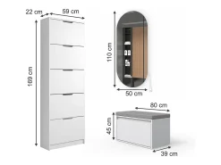Mueble zapatero blanco 59x22x169 luca