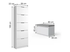 Mueble zapatero blanco 59x22x169 luca