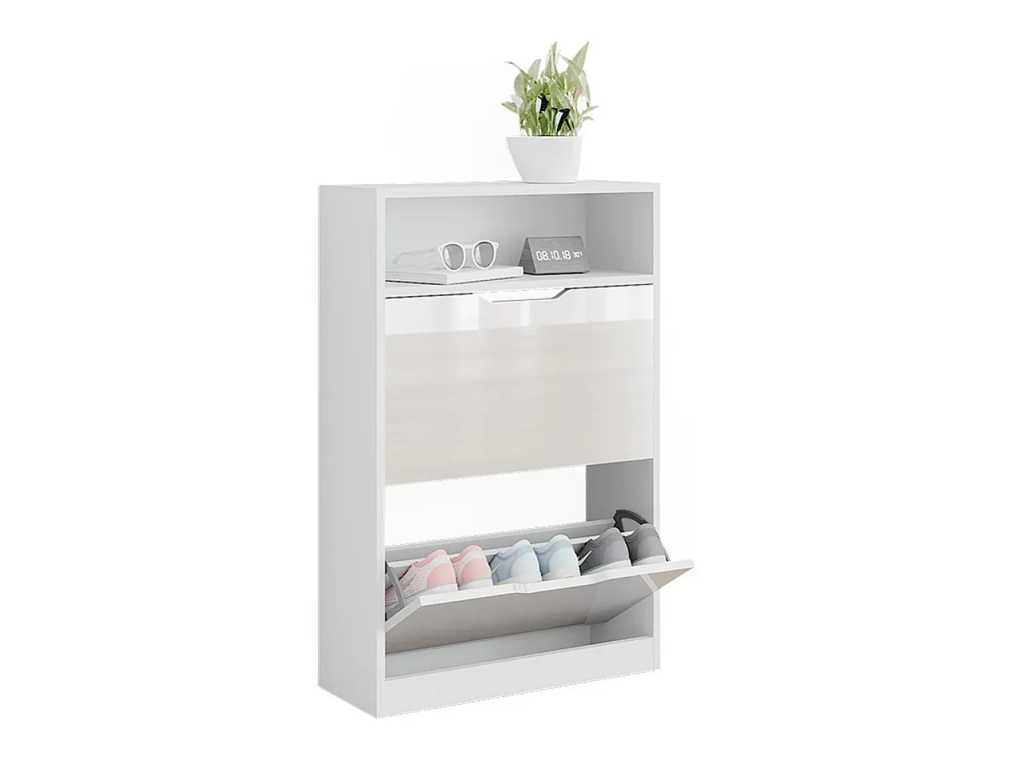 Mueble zapatero blanco/blanco alto brillo 59x22x89.5 luca