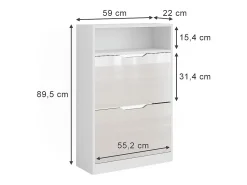 Mueble zapatero blanco/blanco alto brillo 59x22x89.5 luca
