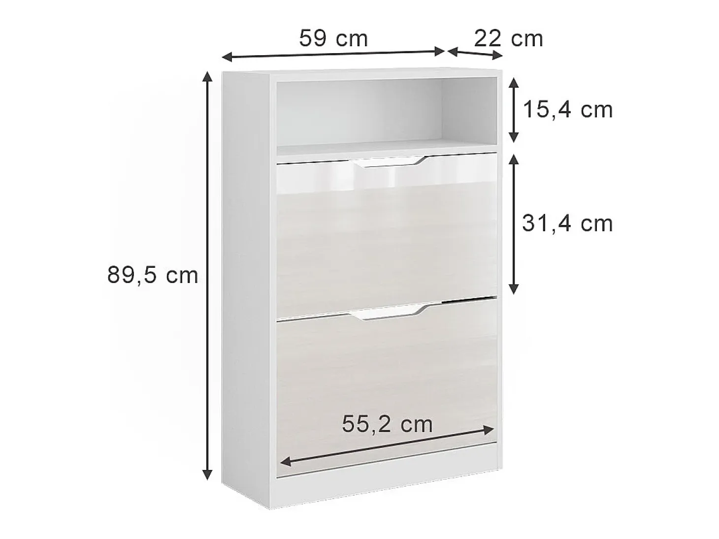 Mueble zapatero blanco/blanco alto brillo 59x22x89.5 luca