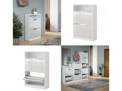 Mueble zapatero blanco/blanco alto brillo 59x22x89.5 luca